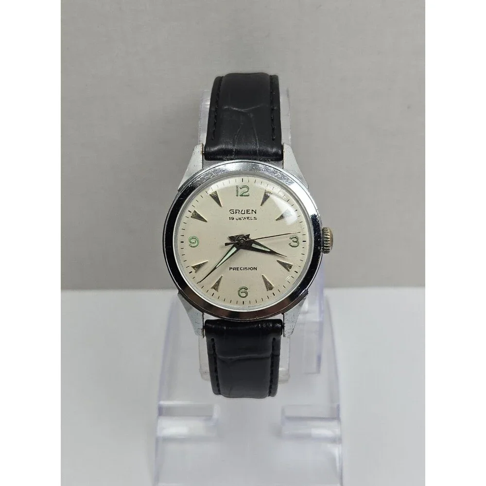 Vintage 1970s Gruen Precision New York 19 Jewel Manual Wind Mens Watch - Read